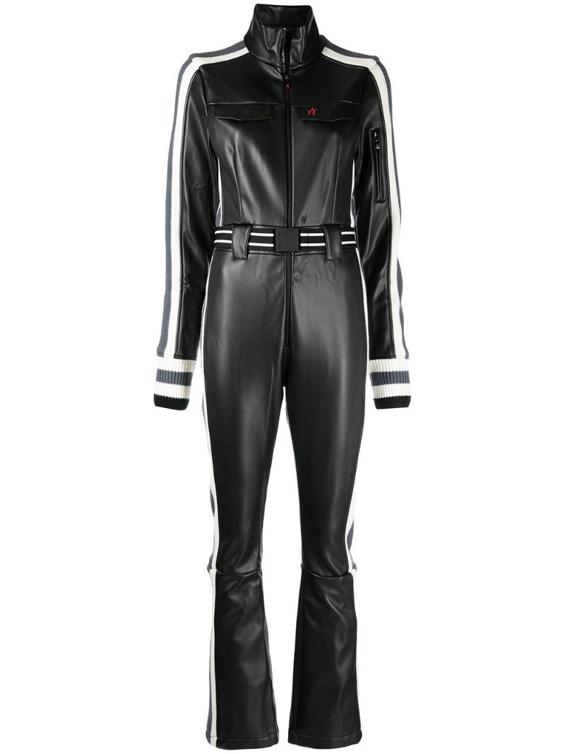 Black Crystal Faux-leather Ski Suit