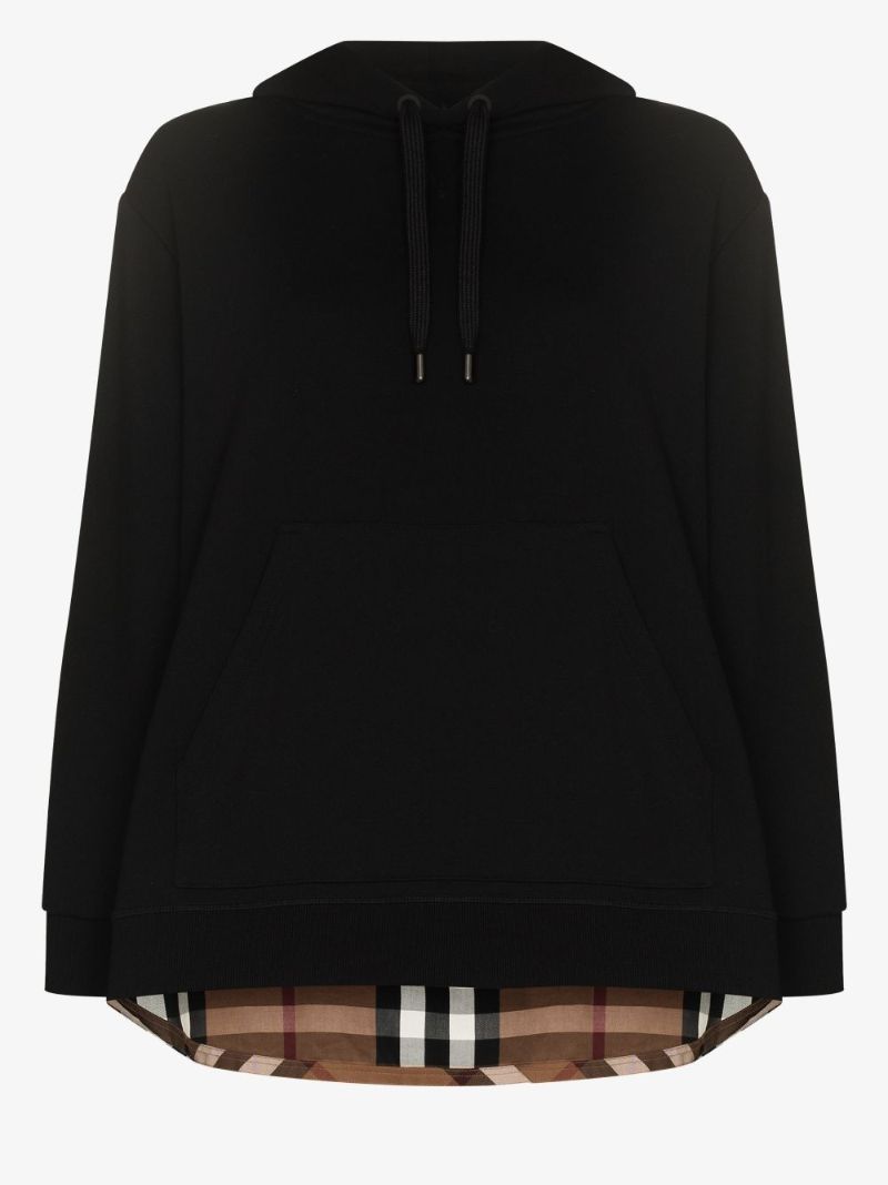 Black Check Panel Cotton Hoodie