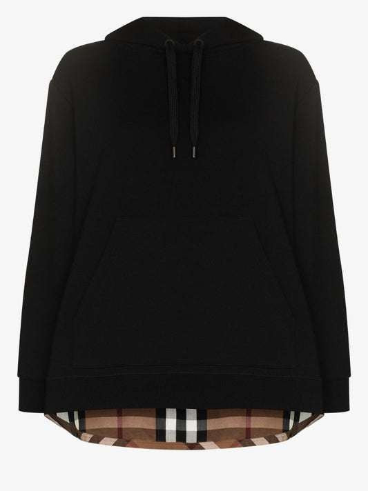 Black Check Panel Cotton Hoodie