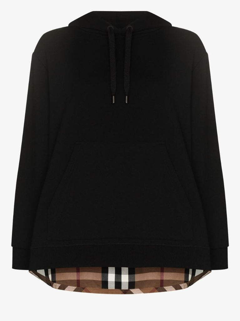 Black Check Panel Cotton Hoodie