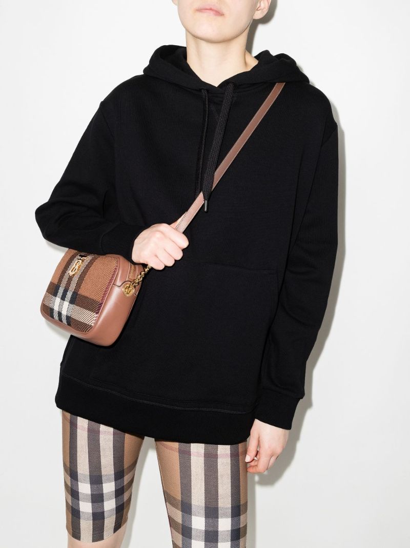 Black Check Panel Cotton Hoodie