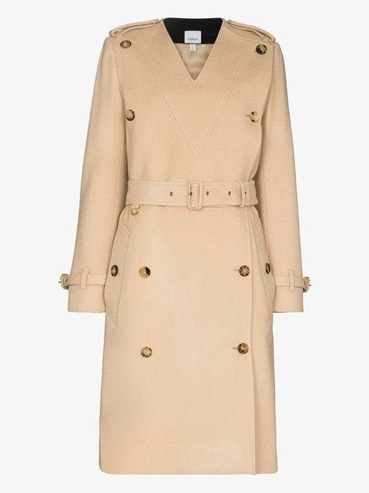 V-neck Wool Trench Coat