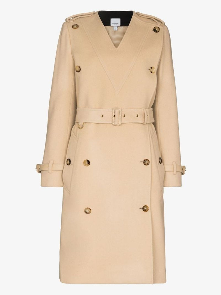 V-neck Wool Trench Coat