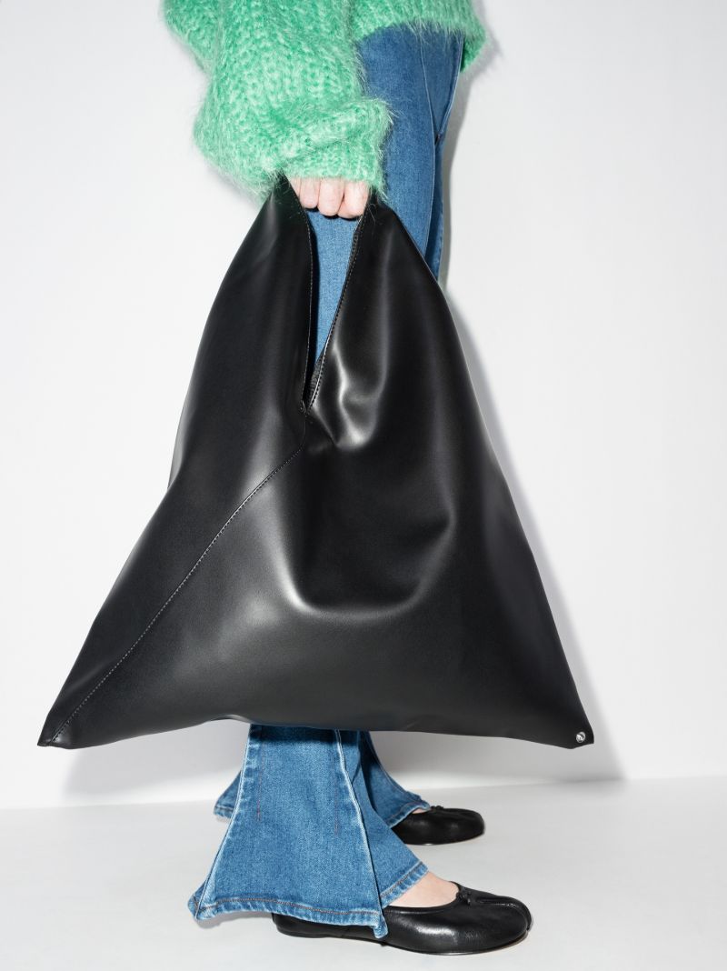 Black Japanese Faux Leather Tote Bag