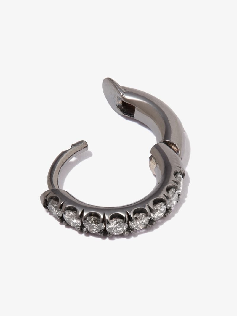 18k White Gold Mini Micro Diamond Single Hoop Earring