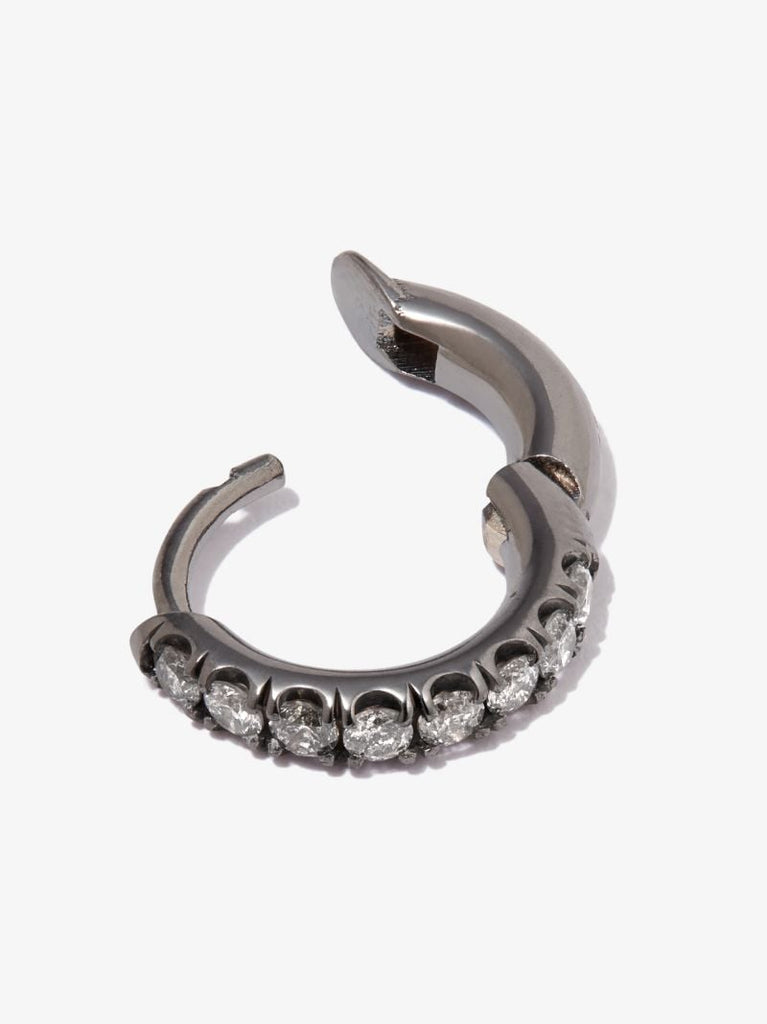 18k White Gold Mini Micro Diamond Single Hoop Earring