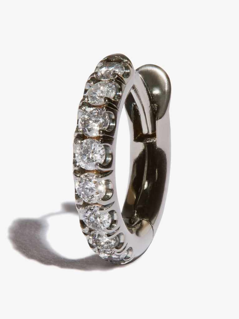 18k White Gold Mini Micro Diamond Single Hoop Earring
