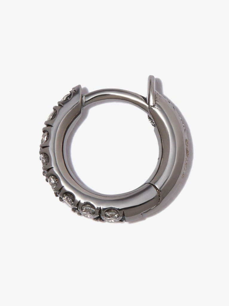 18k White Gold Mini Micro Diamond Single Hoop Earring