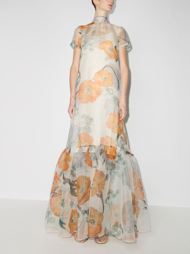Calluna Poppy Print Organza Gown