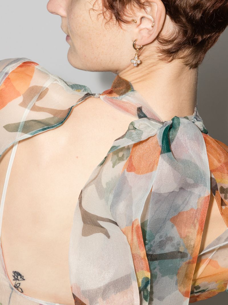 Calluna Poppy Print Organza Gown