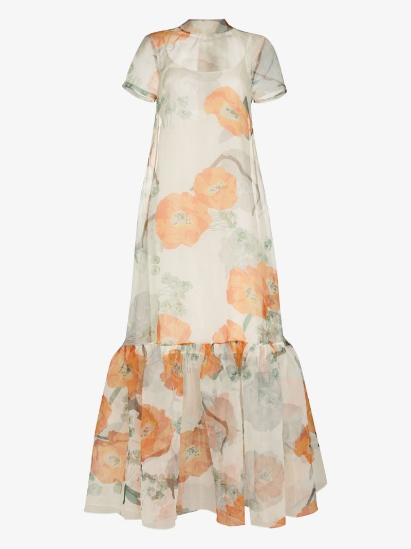 Calluna Poppy Print Organza Gown