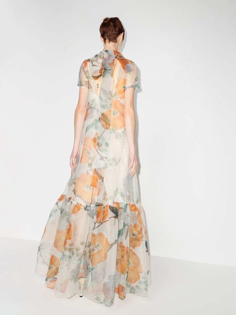 Calluna Poppy Print Organza Gown