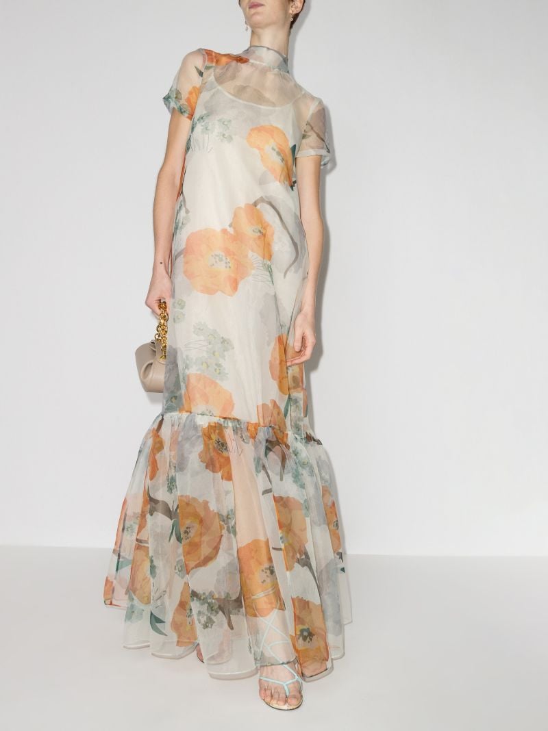 Calluna Poppy Print Organza Gown