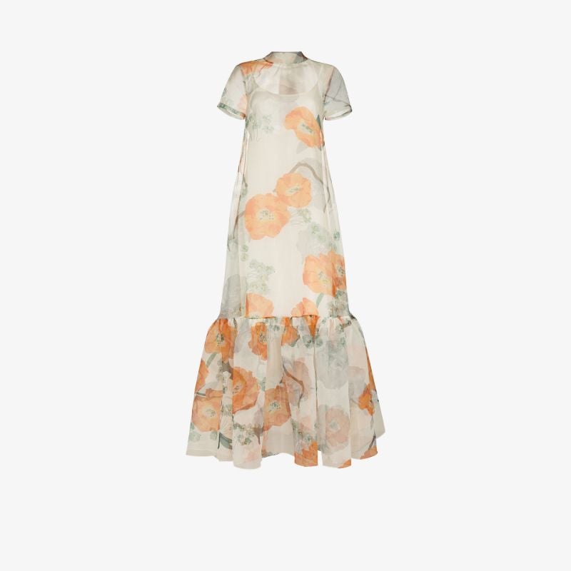 Calluna Poppy Print Organza Gown