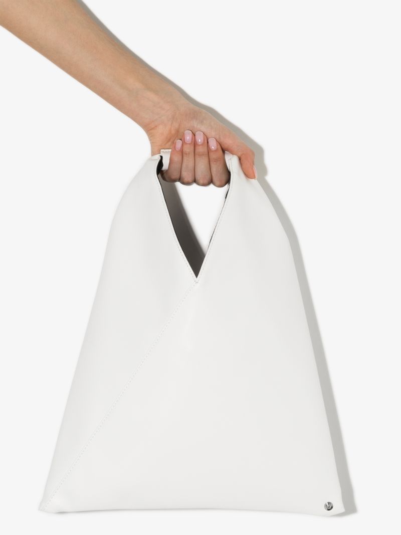 White Japanese Faux Leather Small Tote Bag