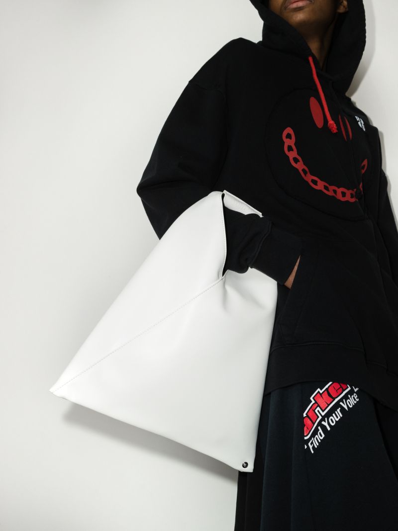 White Japanese Faux Leather Small Tote Bag