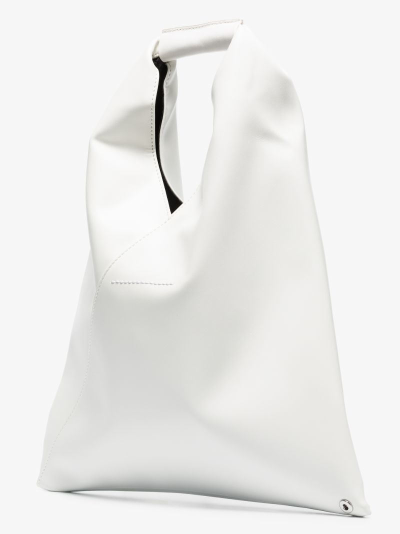 White Japanese Faux Leather Small Tote Bag