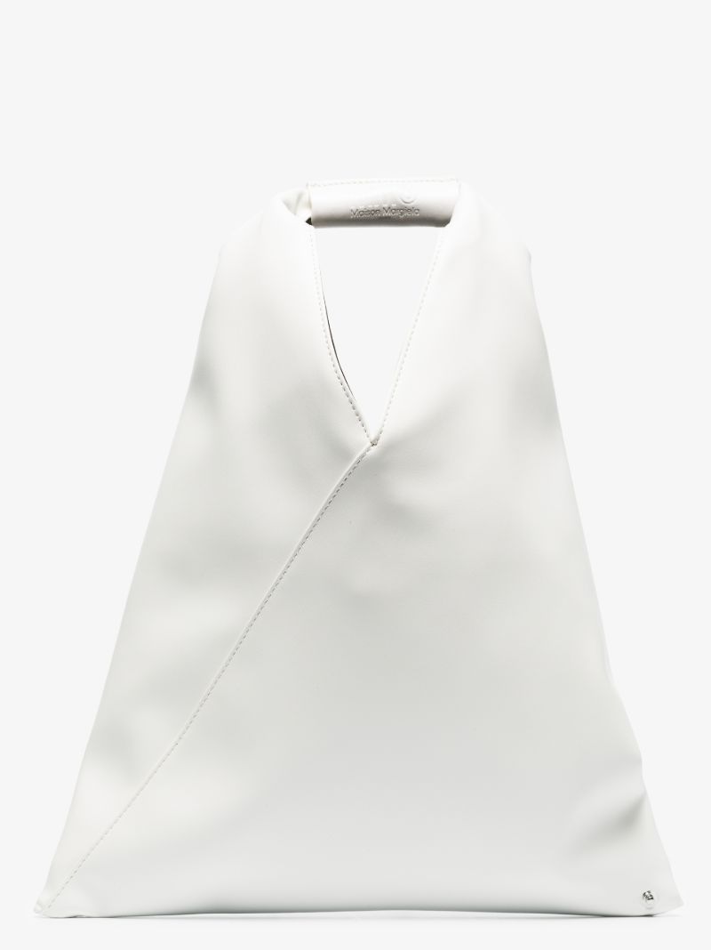 White Japanese Faux Leather Small Tote Bag