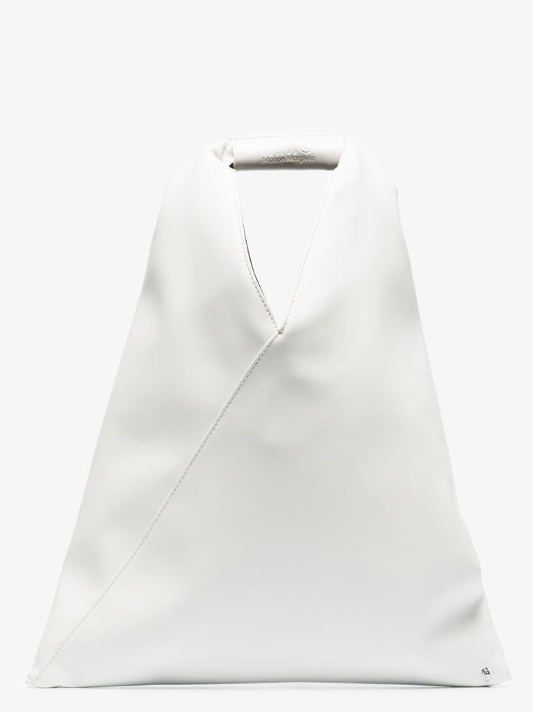 White Japanese Faux Leather Small Tote Bag