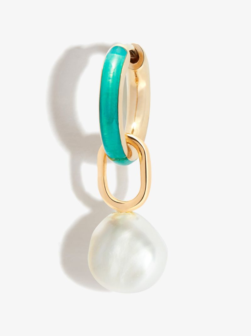 Gold Plated Bluff Pearl Drop Huggie Earring