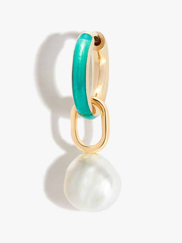 Gold Plated Bluff Pearl Drop Huggie Earring