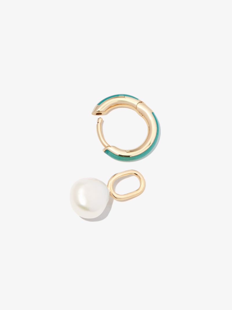Gold Plated Bluff Pearl Drop Huggie Earring