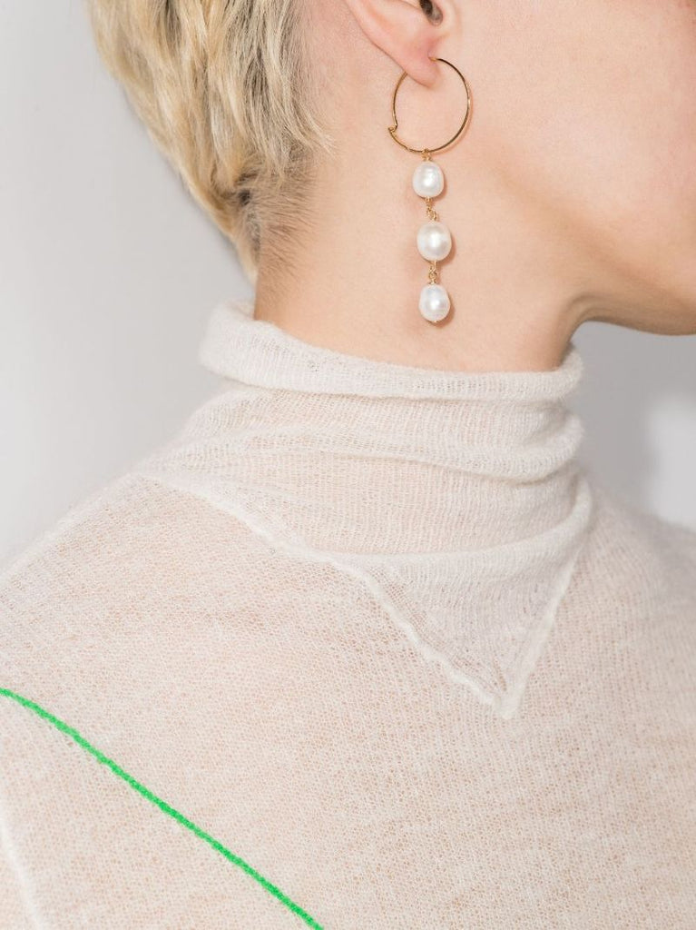 Gold Tone Pearl Drop Hoop Earrings