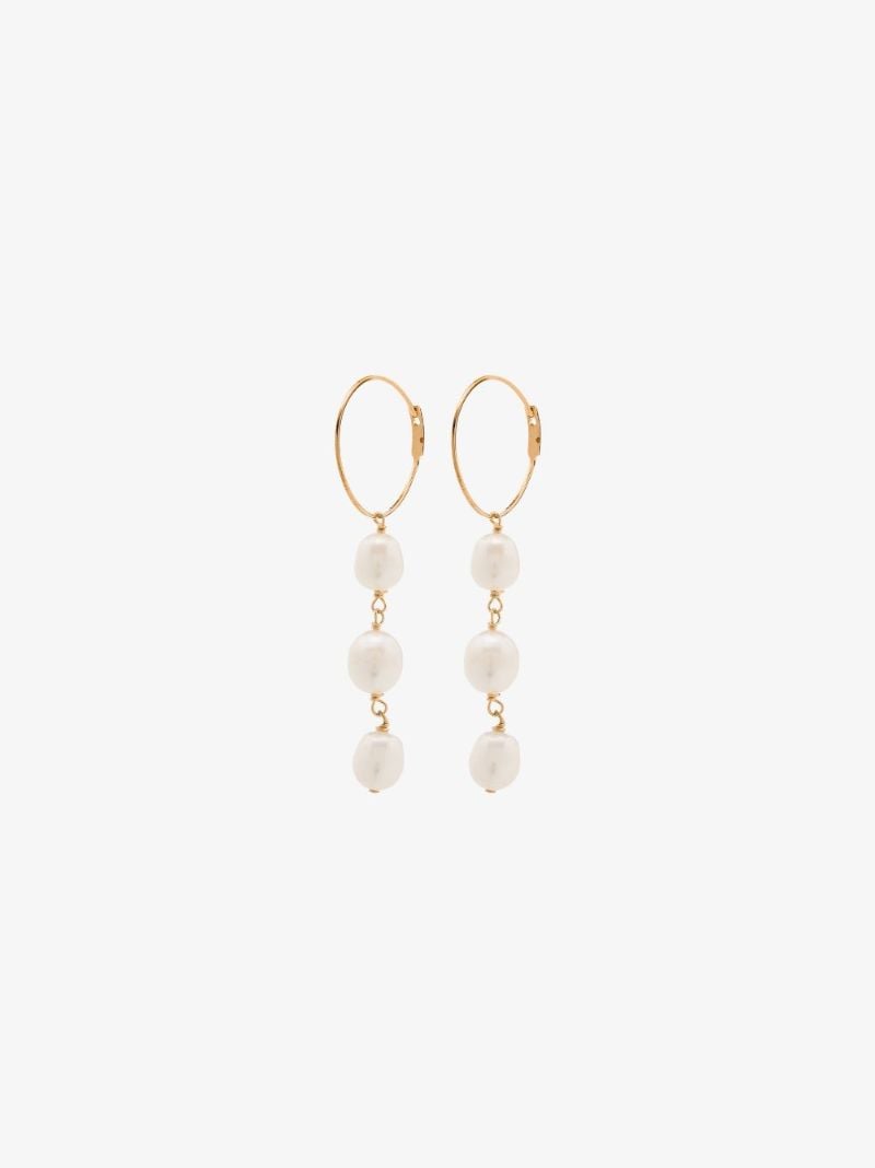 Gold Tone Pearl Drop Hoop Earrings