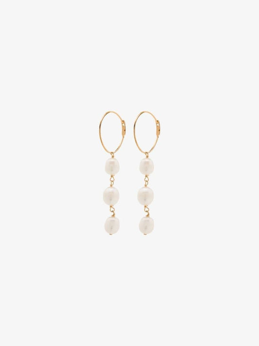 Gold Tone Pearl Drop Hoop Earrings
