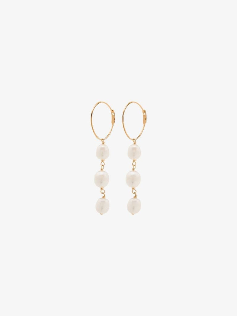Gold Tone Pearl Drop Hoop Earrings