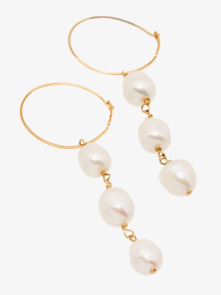 Gold Tone Pearl Drop Hoop Earrings