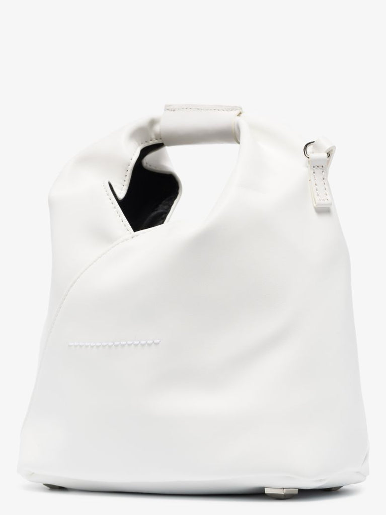 White Japanese Faux Leather Tote Bag
