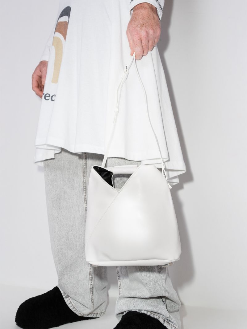 White Japanese Faux Leather Tote Bag