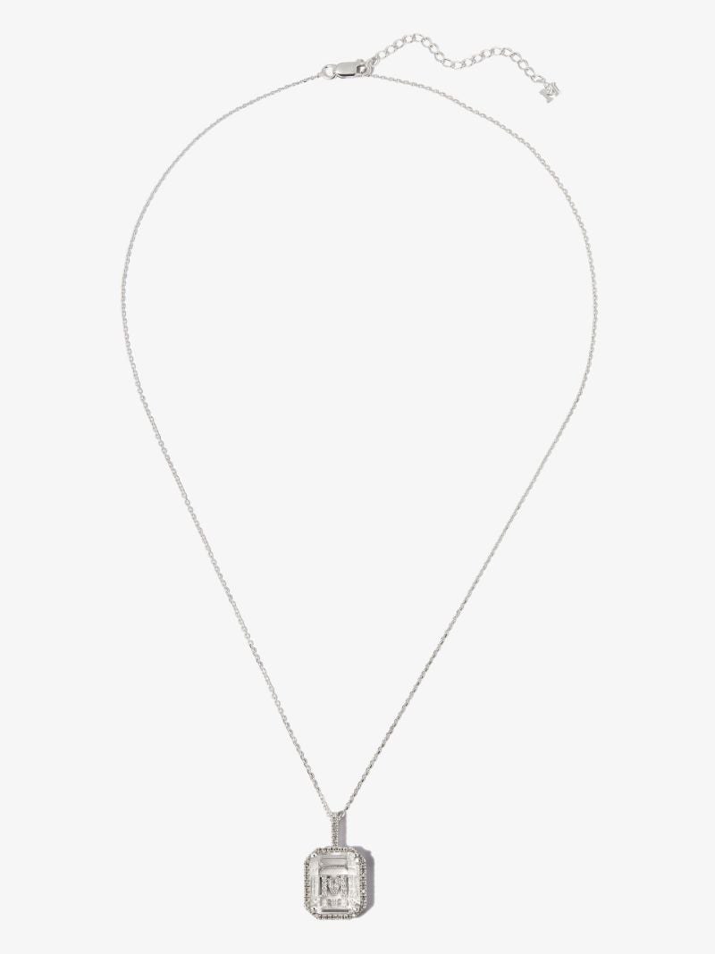 14k White Gold M Initial Diamond Necklace