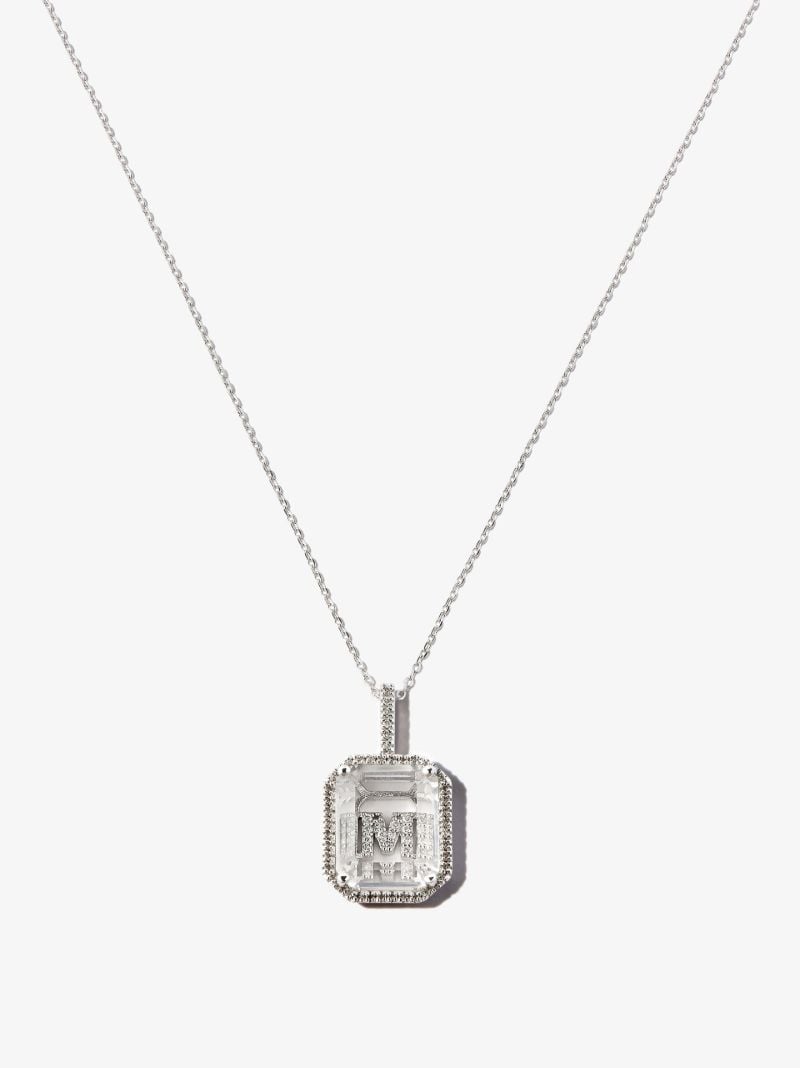 14k White Gold M Initial Diamond Necklace