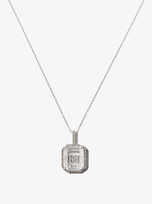 14k White Gold M Initial Diamond Necklace