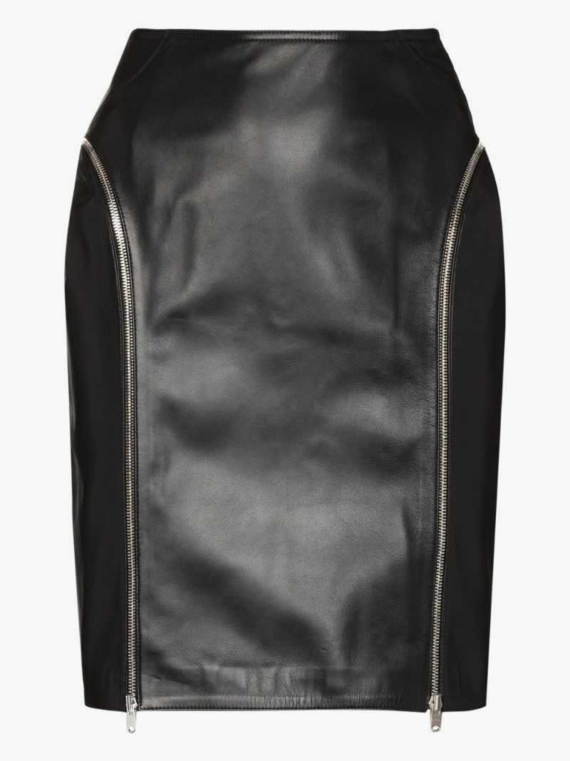 Zip Detail Leather Skirt