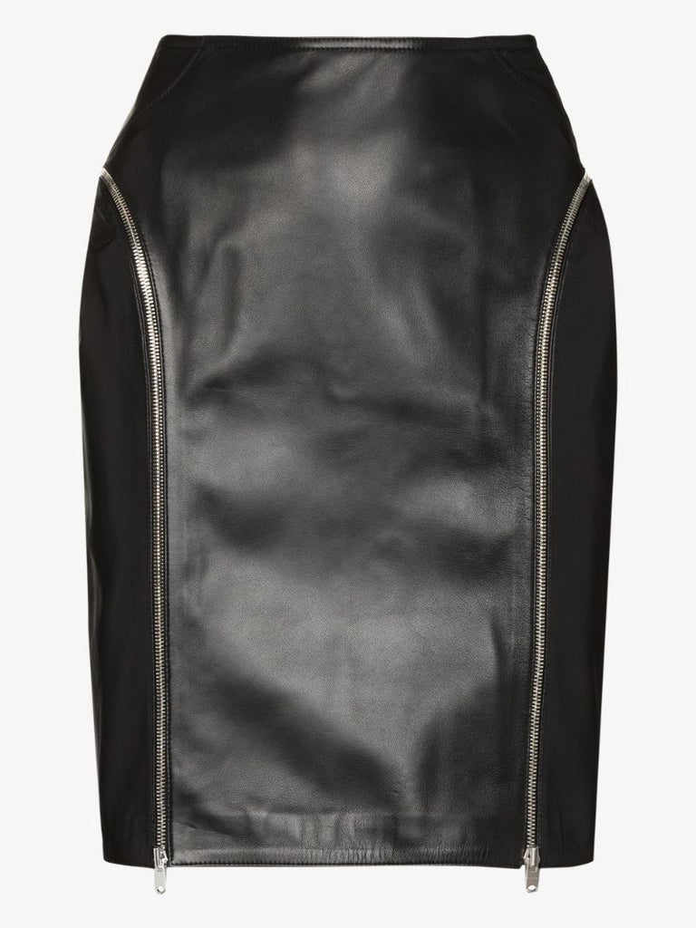 Zip Detail Leather Skirt