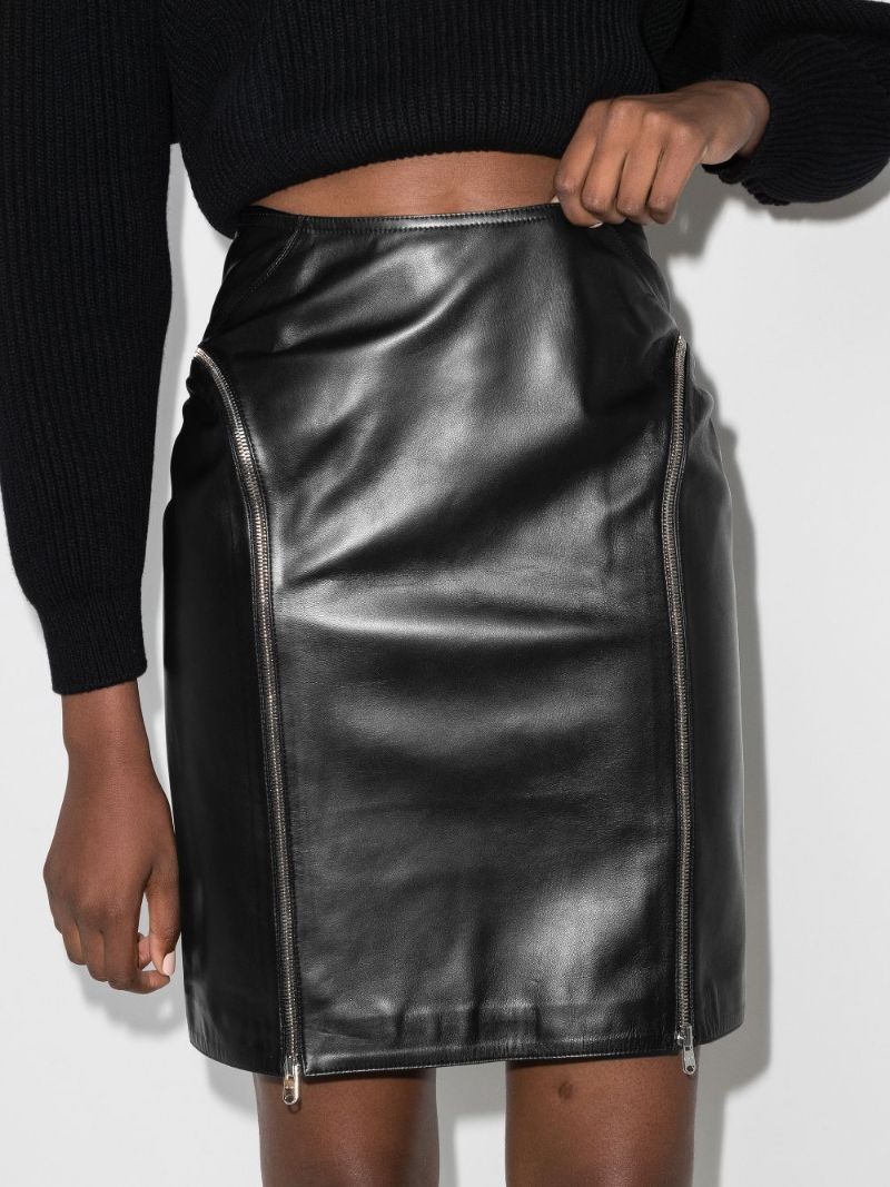 Zip Detail Leather Skirt