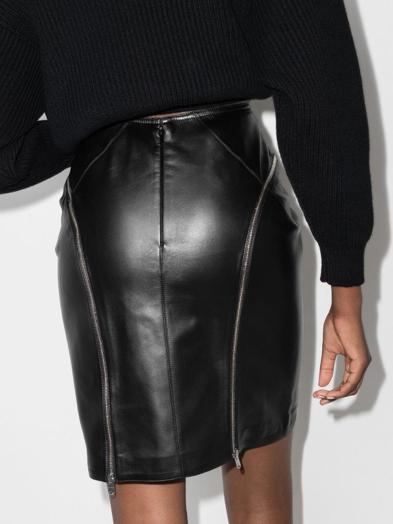 Zip Detail Leather Skirt