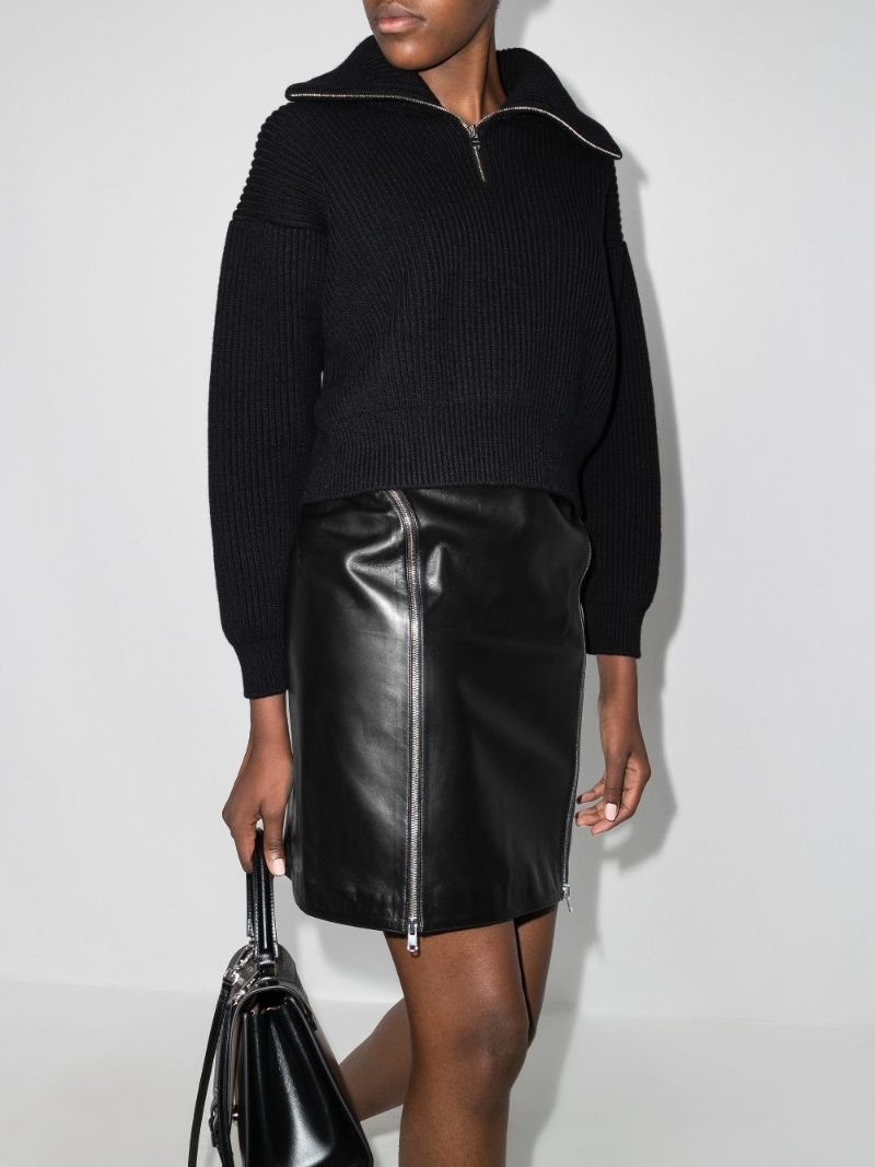 Zip Detail Leather Skirt