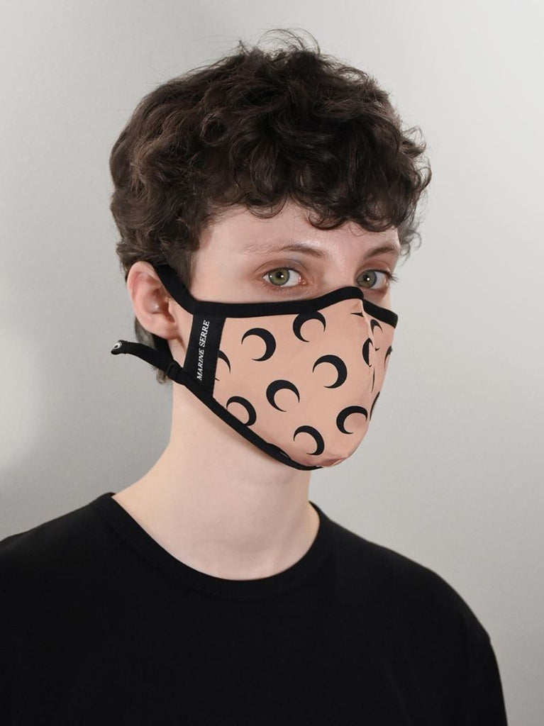 Beige Crescent Moon Print Face Mask