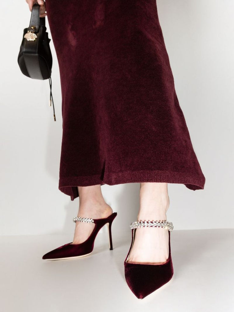 Burgundy Bing 100 Embellished Velvet Mules