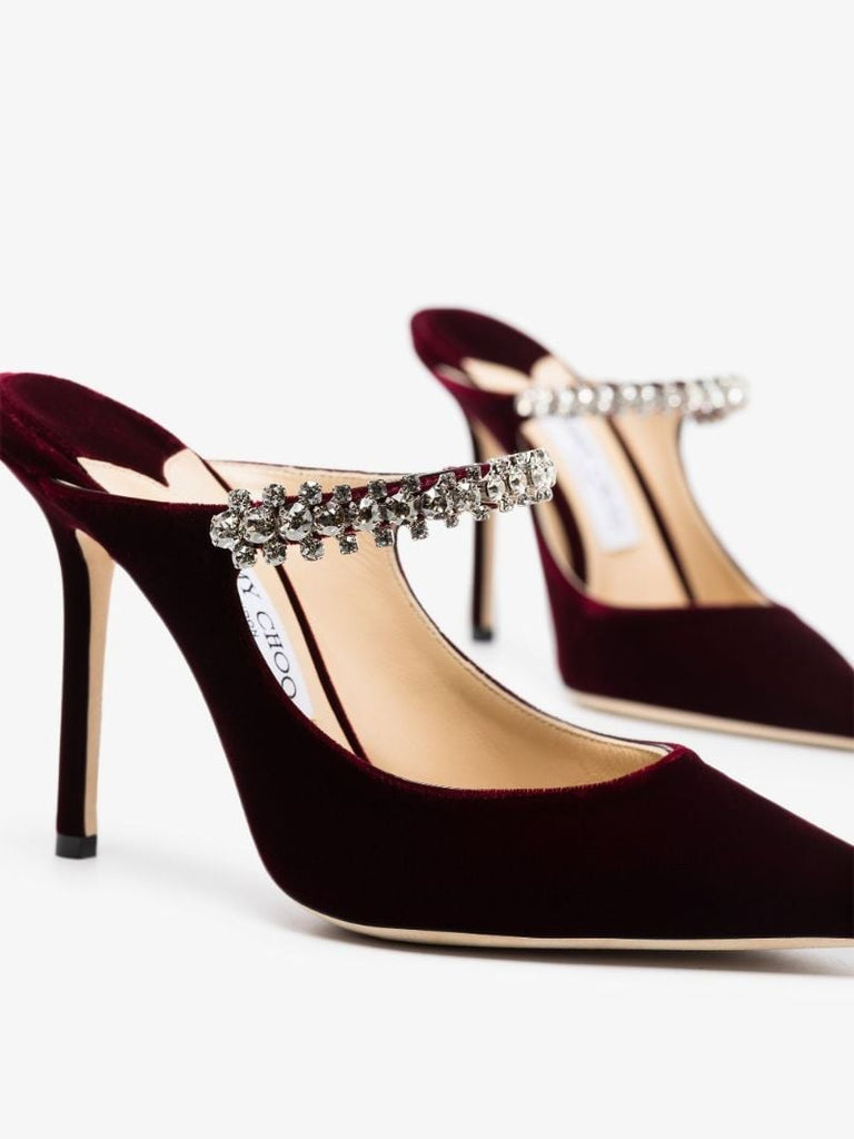 Burgundy Bing 100 Embellished Velvet Mules