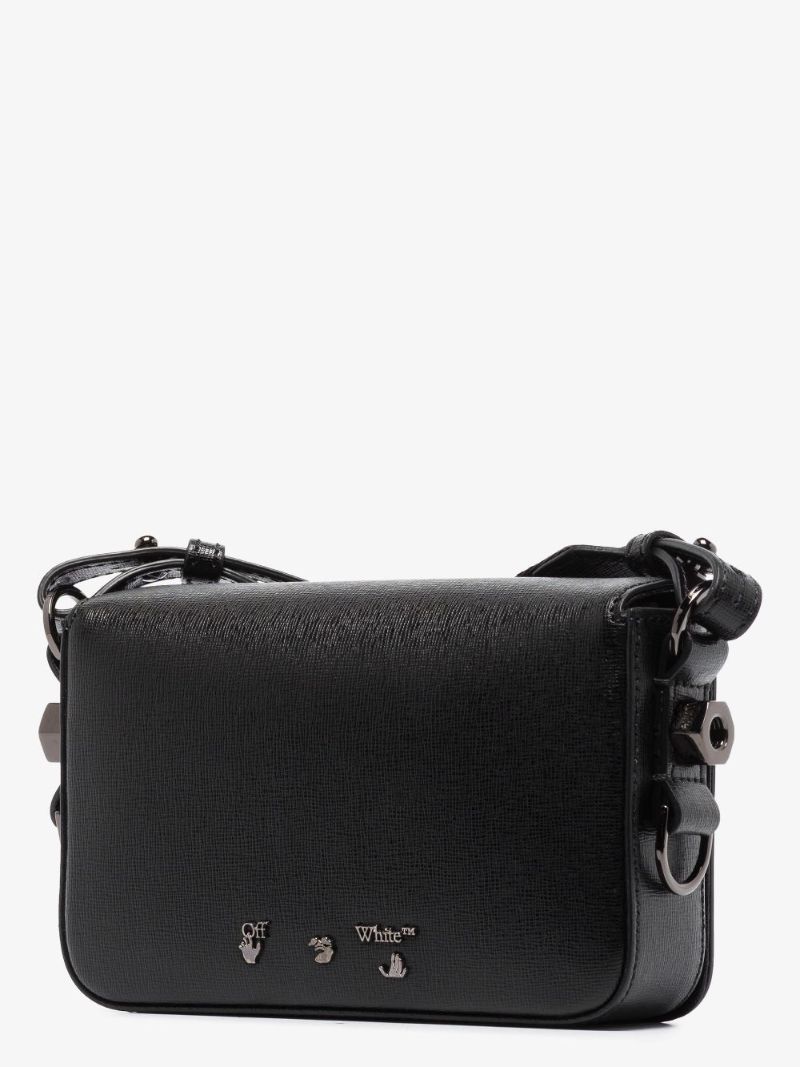 Black and White Diag Mini Leather Camera Bag