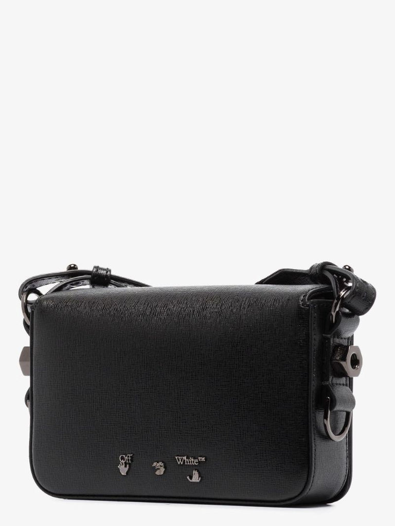 Black and White Diag Mini Leather Camera Bag