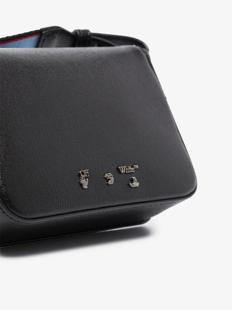Black and White Diag Mini Leather Camera Bag