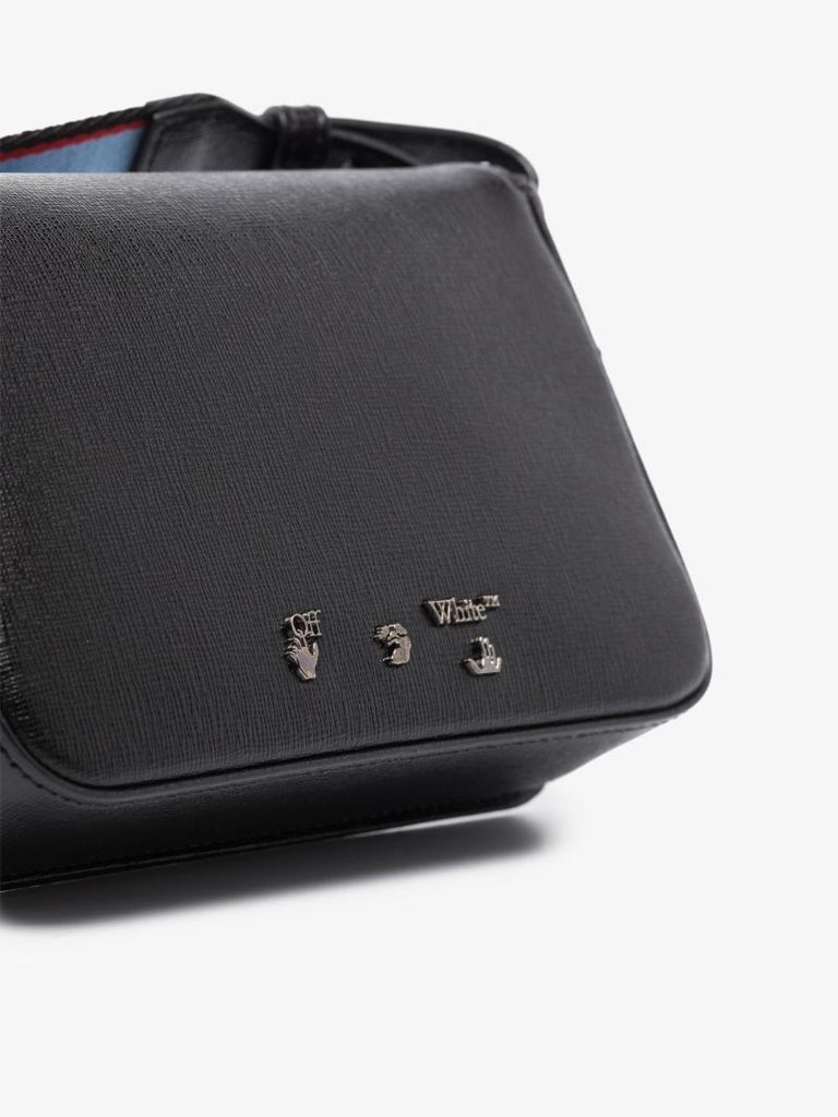 Black and White Diag Mini Leather Camera Bag