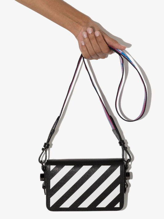 Black and White Diag Mini Leather Camera Bag