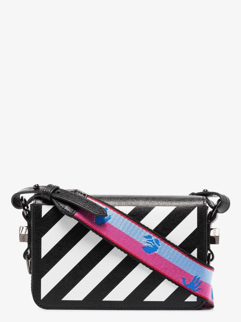 Black and White Diag Mini Leather Camera Bag